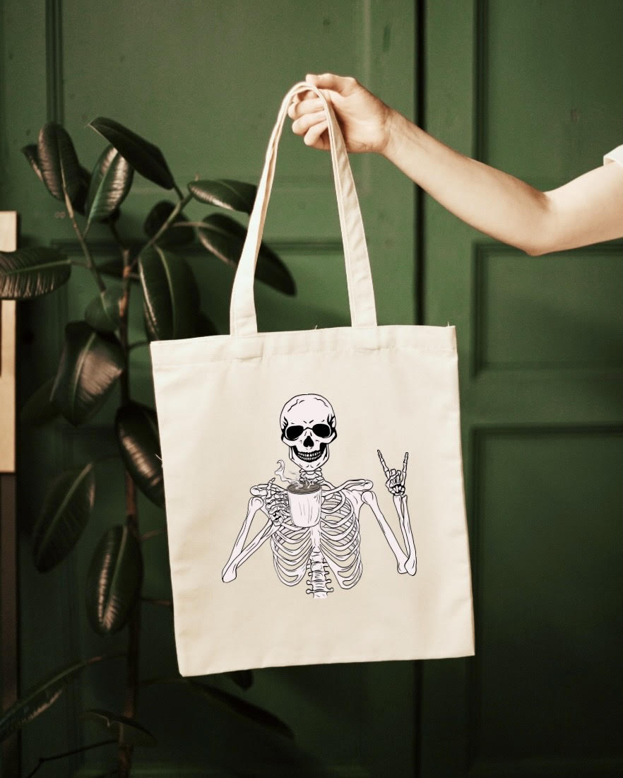 SKULL COFFEE LOVER TOTE BAG